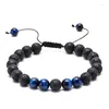 Charme Pulseiras 10 pcs 8mm Natural Lava Pedra Tigre Olho Malaquita Beads Pulseira Ajustável Trançado Homens Mulheres Yoga Cura Equilíbrio