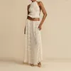 Arbetsklänningar Elegant grimma veckad kostym Kvinnor Lace Up Backless Short Solid Fold Top Set 2024 Fashion Female Loose Long Kirts 2 Piece Set