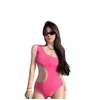 Costume da bagno sexy monospalla da donna in vita imbottita scava fuori un pezzo di costume da bagno con stampa di lettere color rosa SMLXL