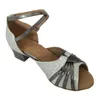 Dansschoenen Elisa Aangepast Hiel Dames/Girls/Girls/Lady Silver/Gray Salsa Latin Open Teen Ballroom feestavondschoen