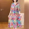 Casual Dresses Zuoman Summer 4XL Plus Size Floral Satin Sundress Elegant Print Mulberry Silk Beach Dress 2024 Women BodyCon Party Vestid