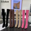 Boots Eilyken Fashion Woman Overthe Knee Boots Square High Heels Shoes Classic Style Learned Toe Zipper Party Banquet Ladies обувь