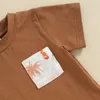Conjuntos de roupas da criança bebê meninos roupas de verão árvore impressão manga curta camiseta e shorts elásticos para 2 peças roupas de férias conjunto