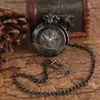 Relógios de bolso Transparente Bronze / Preto Esqueleto Manual Mecânico Bolso es com Corrente Pendurada Enrolamento Manual Pingente Relógio de Bolso L240322