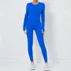 Actieve sets Jumpsuit met lange mouwen Dames Gewatteerde overall Lycra Gymset Sportkleding 2024 Yogakleding Trainingspak Sportkleding Blauw Rood