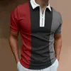 Men's Polos Fashion patchwork color short-sleeved POLO shirt - top street mens T-shirt - European and American youth fashion casual short-s L240320
