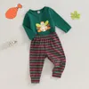 Kledingsets Peuter Meisje Jongen 2 Stuks Thanksgiving Kleding Lange Mouw Turkije Patroon Romper Streep Print Broek Outfit