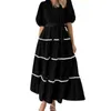 Casual Dresses Comfortable Tie Waist Dress Elegant Women's Summer Maxi With Lapel Puffy Sleeves Tiered Ruffle Flowy Design Single For A