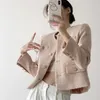 Женские костюмы UNXX 2024, весенне-осенний укороченный твидовый пиджак с небольшим ароматом, винтажный костюм с круглым вырезом и металлическими пуговицами, женская одежда
