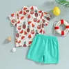 Ensembles de vêtements pour bébés garçons, vêtements d'été à manches courtes, revers, chemise et pantalon imprimés de pastèque et de cocotier, tenue 2 pièces