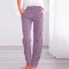 Kvinnors byxor kvinnor bomullslinne fast färg elastisk lös dragkammare bred ben hög midja byxor kvinnlig sträcka rak avslappnad