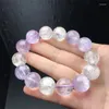 Decorative Figurines Natural Kunzite Bracelet Handmade Crystal Healing Jewelry Stretch Bangle Children Birthday Gift 1pcs 15MM