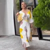 Party Dresses Women Printed Maxi Dress ColorBlock V Neck With Off Shoulder Design High midja Elegant Women's For Office