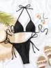 Kadın Mayo Deka Siyah Üçgen Bikini Mayo Yan Kravat Seti Biquini Feminino Dantel-Up Banyo Takımı İki Parça Plaj Giyim