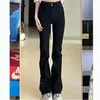 Jeans pour femmes gris fumé légèrement évasé pour les femmes en automne hiver taille haute minceur élastique pantalon fille épicée tendance 2024