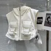 Kamizelki damskie Prepomp 2024 Spring Collection Bandage Bandage Pockets kamizelka z kapturem Kobiety GP602