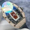 Hot RM Movement Wrist Watch Rm037 Snowflake Diamond Red Lip 18k Rose Gold Material Date Display Women's