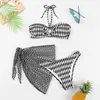 Maillots de bain pour femmes Beachwear Summer Mode Two Tone Knit Triangles Bandage Femme Flash Ceinture Bague Halter Maillot de bain