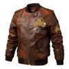 Vår- och hösten ny V-ringning Motor Cycle Läderkläder Tvätt Pu Jacket Fashion