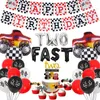 Party Decoration JOYMEMO Racing Car 2nd Birthday Decorations Two Fast Truck Foil Balloons Banner For Boys Second