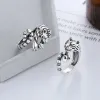 Ferocious Tiger 14K White Gold Ring for Men Women Vintage Silver Color Animal Style Simple Trendy Jewelry Gift Adjustable Opening Rings