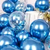 Feestdecoratie 20 stuks Metaal Chroom Blauwe Ballonnen Confetti Set Goud Zilver Verjaardag Bruiloft Decoraties Afstuderen Decor Helium Globos