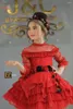 Robes de fille BABYONLINE robe de fleur princesse col haut corsage en dentelle rouge avec jupe moelleuse robe de bal fête de mariage Junior Bridemini