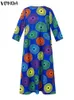 Plus Size 5XL VONDA Vintage Long Dress Women Fashion Autumn Bohemian Printed Maxi Sundress Casual Loose 3/4 Sleeve Party Robe 240320
