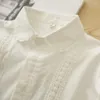 女性のブラウスホワイトコットン女性シャツレース2024春夏長袖ルーズカーディガンファッションモリガールカジュアルベーシックトップ