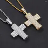 Pendant Necklaces Hip Hop Full CZ Stone Paved Bling Iced Out Big Cross Pendants For Men Rapper Jewelry Gold Silver Color Gift