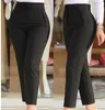 Partihandel Casual Solid Color Plus Size 2xl Slim Fit Pleated Midja Straight Ben Pants Office Formal Work Suit Women
