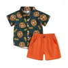 Ensembles de vêtements pour bébés garçons, tenue d'halloween, citrouille, manches courtes, chemise boutonnée, hauts, solides, Shorts décontractés, ensemble de vêtements 2 pièces