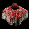 Scarves Women's Spring Autumn Vintage Beaded Embrodiery Luxury Wine Red Tassel Pashmina Female Winter Shawl Cloak Collar R1810