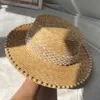 Chapeaux larges chapeaux seau chapeaux 2021 décoration de perles chapeau de soleil raphia pour femmes haut plat jazz fedoras panama chapeau de paille d'été brève ceinture bleue chapeau de plage cadeaux L240322