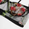 Conjuntos de sutiãs sexy lingerie conjunto flores bordado renda sutiã calcinha roupa interior mulheres malha transparente erótico pornô sleepwear