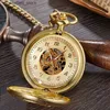 Orologi da tasca Nuovo arrivo Retro Golden Crane Bird Tasca meccanica Orologio inciso al laser Carica manuale Fob Catena Pendenti Orologio L240322