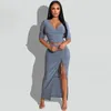 Work Dresses KEXU Draped V-neck Crop Top And High Side Split Ruched Up Waist Maxi Long Skirt Two Piece Set Fashion Elegant Women Outfit