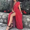 Summer Long Dress Women Ladies Party Maxi Dress Casual Red White Polka Dot Beach Dress Sundress Vestidos de festa Female 240321