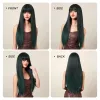 Wigs ALAN EATON Long Green Silky Straight Wig Synthetic Hair Wigs with Bangs Colored Green Cosplay Wig Heat Resistant Fiber for Party