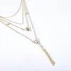 Pendant Necklaces Retro Gold Color Long Tassel & Pendants For Women Multi Layer Water Droplets Geometric Choker Necklace Charm Jewelry