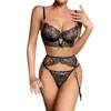 Soutien-gorge Ensembles Femmes Sheer Mesh Broderie Soutien-gorge String Culotte Jarretières Pyjamas Ensemble Sexy Voir À Travers Les Vêtements De Nuit Creux Out Tentation Lingerie