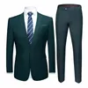 Jacket Pants 2 Pieces Set Fashion Mens Casual Boutique Business Dress Wedding Groom Suit Coat Blazers Trousers 240312