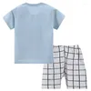 Set di abbigliamento Abbigliamento estivo per bambini Completi per ragazzo del bambino Casual Cartoon Simpatico delfino Cotone Top a maniche corte Pantaloncini scozzesi Baby BC1030