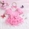 Set di abbigliamento per bambina Completi in 2 pezzi Farfalle Abito pagliaccetto in rete a maniche corte con fascia carina Set abiti estivi