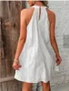Casual Dresses Canwedance Fashion Hollow Out Short Dress Sleeveless Halter Mini Brodery Cotton White Round Neck Summer Vestidos