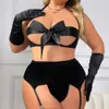 INS New Product Strap Splicing Ribbon Bow Fat Size Nightclub Fun Underwear Three Piece Set 27890 590103