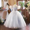 blu Fiore Ragazze Abiti Per Matrimoni principessa Pizzo Tulle Perle Backless Principessa Bambini Matrimonio Compleanno Festa Abiti Bambini Matrimonio Compleanno Abito per bambini