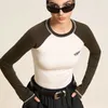 Groothandel Basic Katoenen T-shirt met lange mouwen voor dames Crop Tops Kleurcontrast Baby Tee Y2k