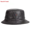 RY995 Man Real Leather Fitted Flat Bucket Hats Male Outdoor Potted Short Brim Black/Brown Hip Pop Gorras Elderly Fishing Cap 240409