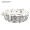 Mode Sexy Strass Grote Letters Gepersonaliseerde Aangepaste Naam Kettingen Voor Vrouwen Mannen Wit Pu Leer Brede Choker Kraag 240315